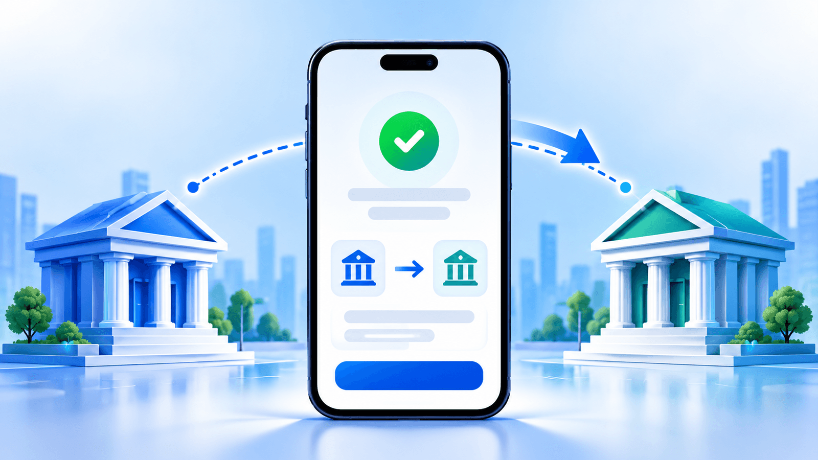 BFT charges in Pakistan, illustrating bank transfer fees and limits with a smartphone, transfer confirmation, and connected banks.
