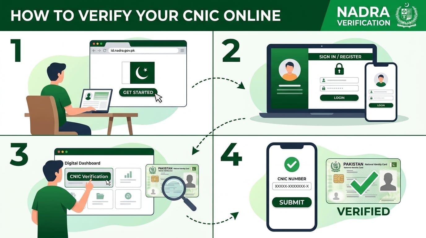 Person using NADRA’s official portal to verify your CNIC online in Pakistan